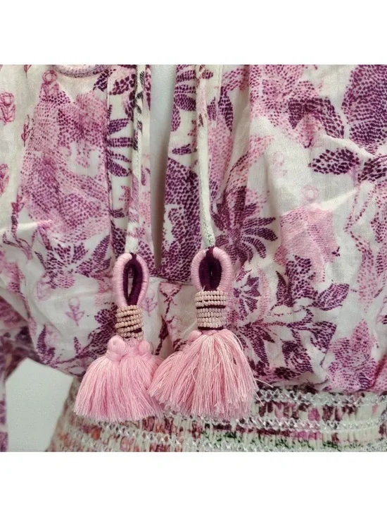 HEMANT & NANDITA Suki Maxi Dress Pink Floral Lace Boho Romantic Cottagecore S - Picture 13 of 13